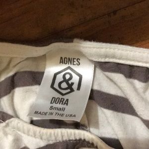 Gray and White Striped Ruffle Tunic